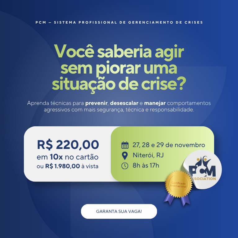 PCM – Sistema Profissional de Gerenciamento de Crises, curso presencial, 27, 28 e 29 de novembro
